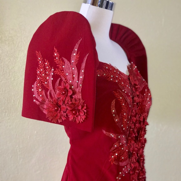 Majestic Vogue Collections Dresses Red Filipiniana Terno Butterfly